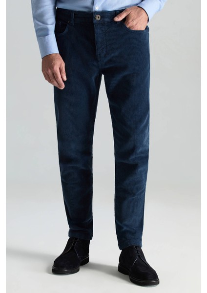 Pamuk Karışım 5 Cep Lacivert Kadife Pantolon