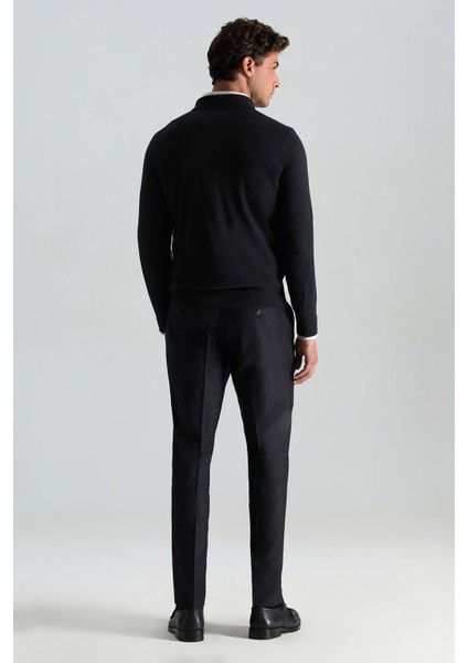 Saf Kaşmir Polo Yaka Şerit Desenli Siyah Triko modelleri