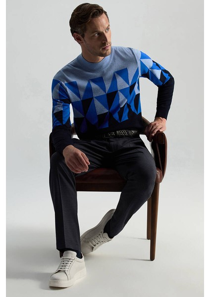 Yün Karışımlı Bağcık Detaylı Koyu Mavi Chino Jogger Pantolon indirimleri