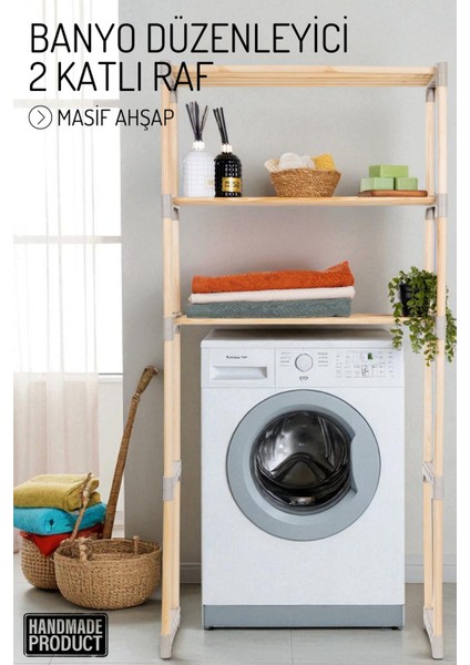 3 Raflı, Çamaşır Makinesi Düzenleyici , Çok Amaçlı Masif Ahşap - Mutfak, Banyo, Ofis Düzenleyici