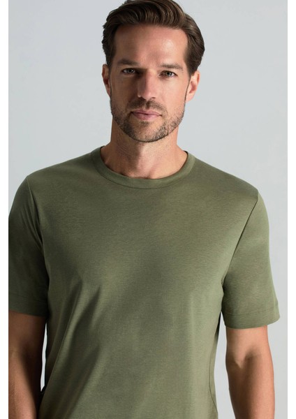 Supima Pamuk Bisiklet Yaka Tencel Haki T-Shirt fiyatları