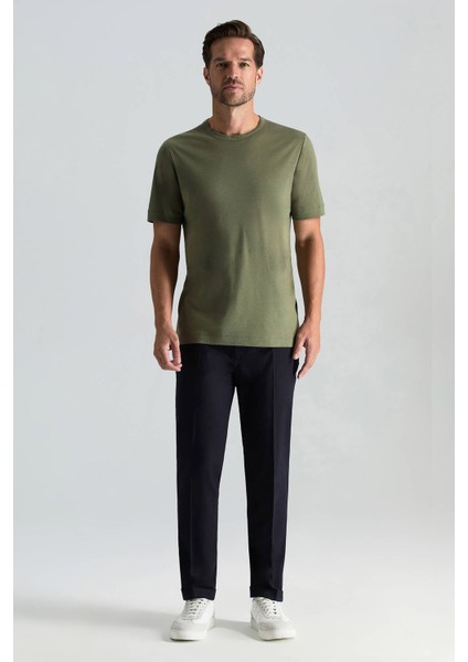 Supima Pamuk Bisiklet Yaka Tencel Haki T-Shirt modelleri
