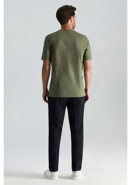 Supima Pamuk Bisiklet Yaka Tencel Haki T-Shirt fırsatları