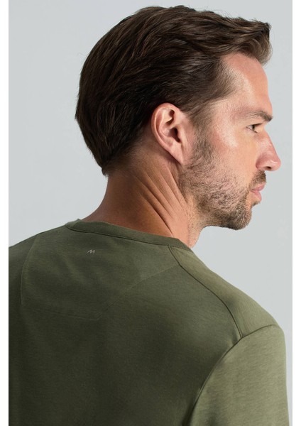 Supima Pamuk Bisiklet Yaka Tencel Haki T-Shirt indirimleri