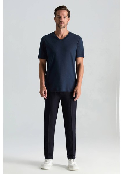 Supima Pamuk V Yaka Tencel Lacivert T-Shirt fiyatları