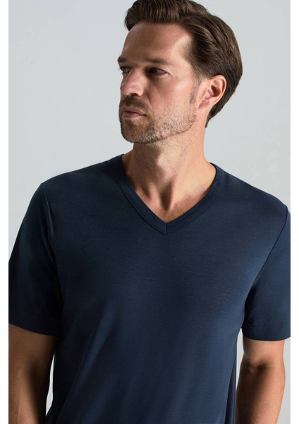 Supima Pamuk V Yaka Tencel Lacivert T-Shirt modelleri