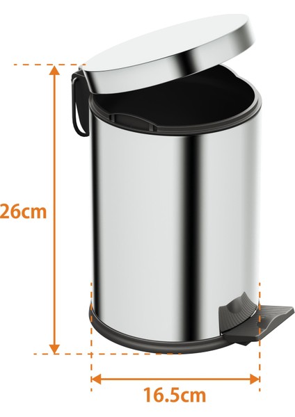 Basic Çöp Kovası - Pedallı 3 L, Parlak Krom Paslanmaz fırsatları