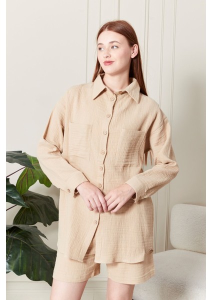 Kadın Soft %100 Koton Kumaş Şort Gömlek Takım fiyatları