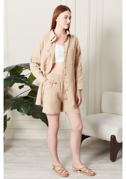 Kadın Soft %100 Koton Kumaş Şort Gömlek Takım fırsatları