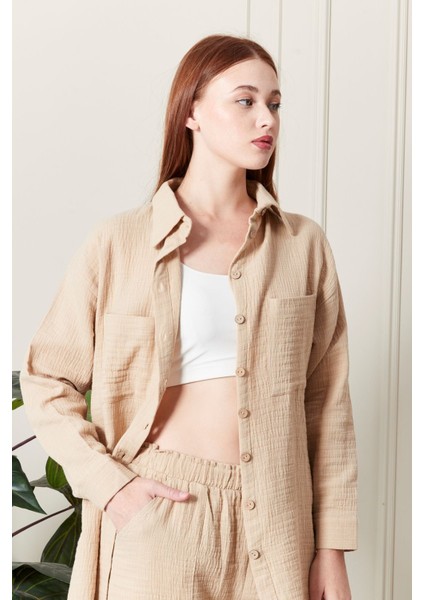 Kadın Soft %100 Koton Kumaş Şort Gömlek Takım indirimleri