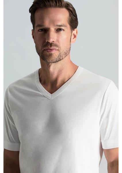 Supima Pamuk V Yaka Tencel Beyaz T-Shirt modelleri