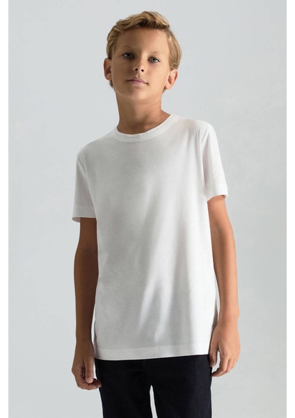 Supima Pamuk Bisiklet Yaka Tencel Beyaz Çocuk T-Shirt