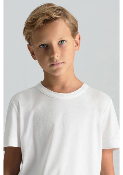 Supima Pamuk Bisiklet Yaka Tencel Beyaz Çocuk T-Shirt modelleri