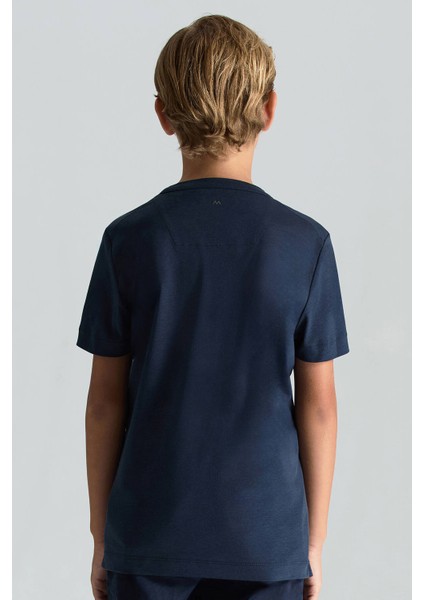 Supima Pamuk Bisiklet Yaka Tencel Lacivert Çocuk T-Shirt fırsatları