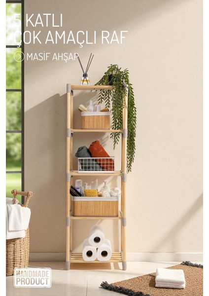 5 Katlı Büyük Boy , Çok Amaçlı Masif Ahşap - Mutfak, Banyo, Ofis Düzenleyici