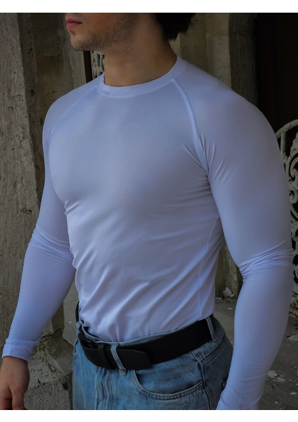 Basic Uzun Kollu Compression T-Shirt (Beyaz)