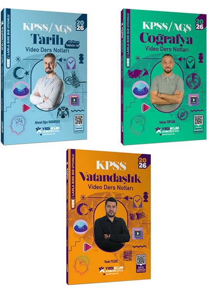 Yediiklim 2026 Kpss Atölye G. Kültür Tarih Coğrafya Vatandaşlık Video Ders 3lü Set Paragraf Hediyeli
