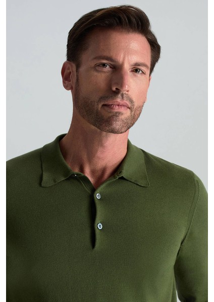 Kaşmir Pamuk Karışım Polo Yaka Yeşil Triko fırsatları