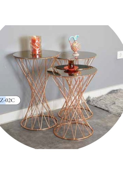 Mim Bronz Örgülü Zigon Sehpa