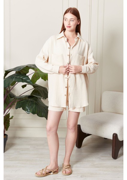 Kadın Soft %100 Koton Kumaş Şort Gömlek Takım fiyatları