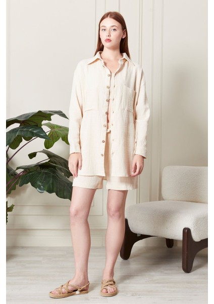 Kadın Soft %100 Koton Kumaş Şort Gömlek Takım modelleri