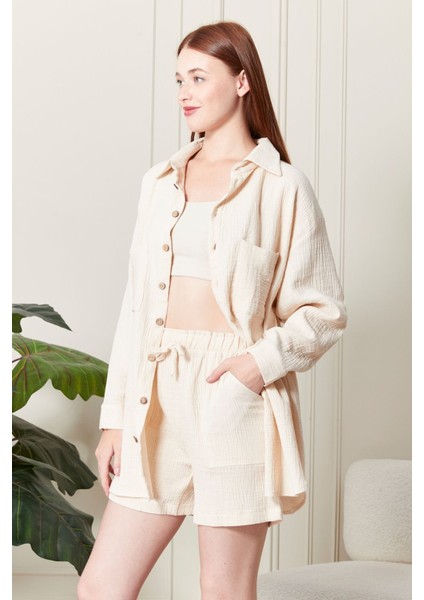 Kadın Soft %100 Koton Kumaş Şort Gömlek Takım indirimleri