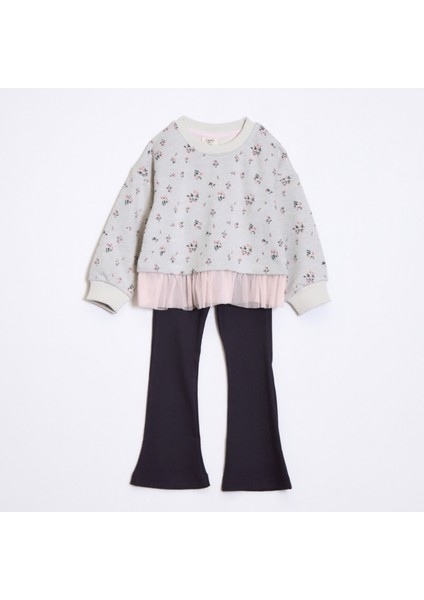 Kız Çocuk Tül Detaylı Taytlı Takım