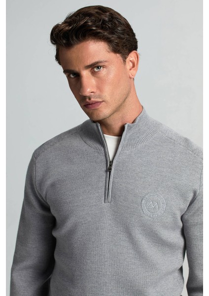 Açık Gri Fermuarlı Merino Yün Activewear Triko modelleri