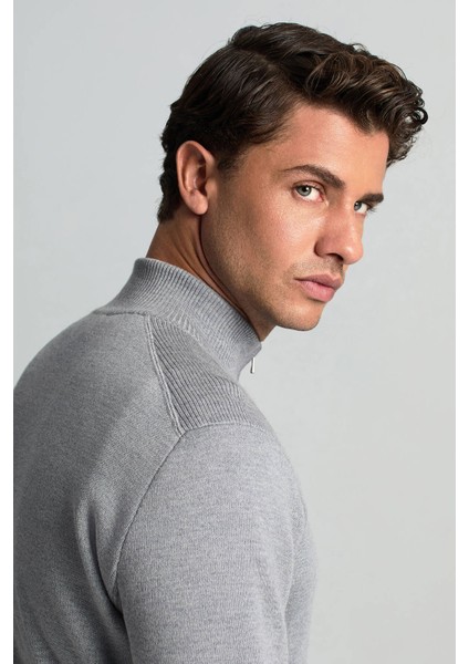 Açık Gri Fermuarlı Merino Yün Activewear Triko indirimleri