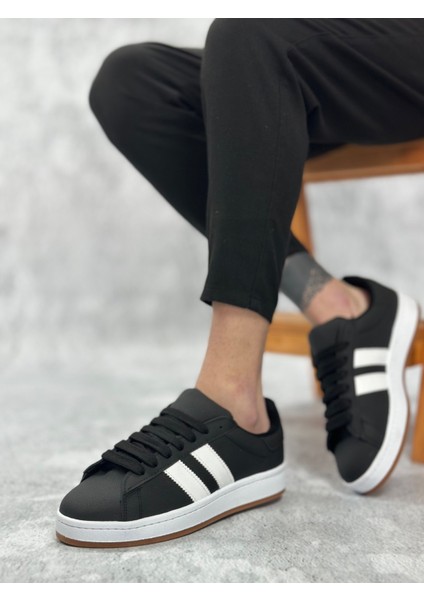 ET0235 Iki Çizgili Siyah Cilt Erkek Günlük Ayakkabı