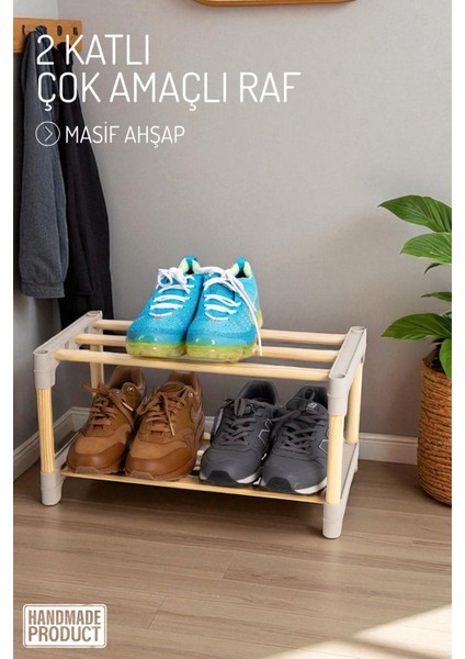 2 Katlı Masif Ahşap Çok Amaçlı Raf – Mutfak, Banyo, Ofis Düzenleyici