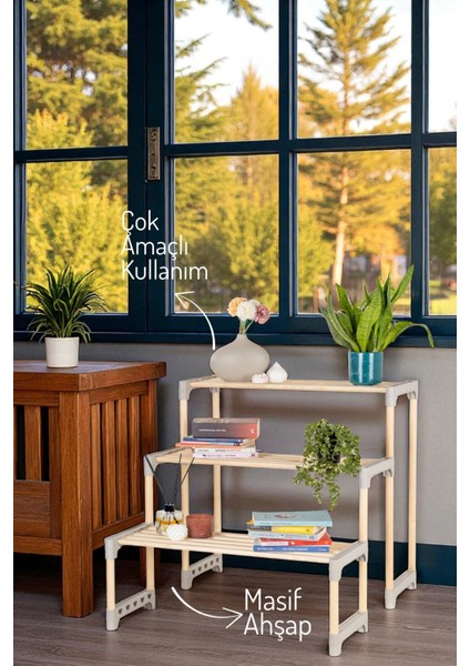 Basamaklı Masif Ahşap Düzenleyici Raf – Dekoratif Çok Katlı Organizer fiyatları