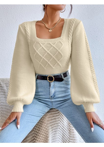 Sandık Yaka Balon Kol Örgülü Triko Kazak fiyatları