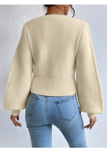 Sandık Yaka Balon Kol Örgülü Triko Kazak fırsatları