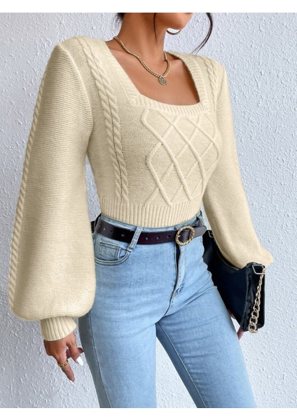 Sandık Yaka Balon Kol Örgülü Triko Kazak indirimleri