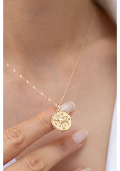 Vintage Boğa Burcu 14 Ayar Altın Kolye