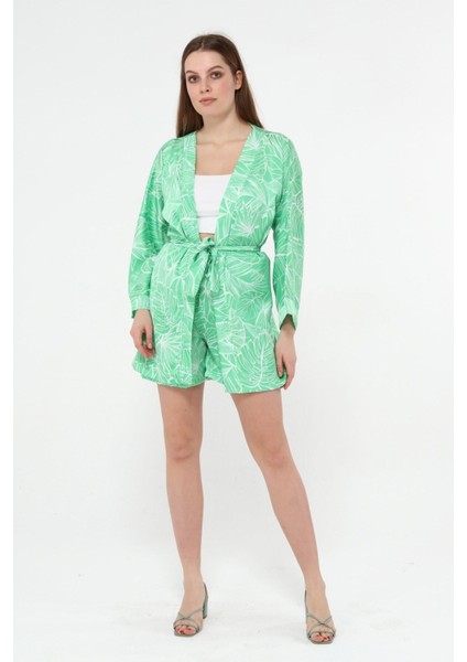 Kadın Saten Kimono Şort Takım