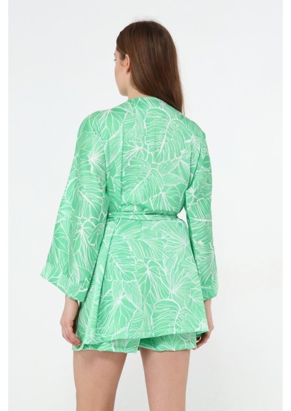 Kadın Saten Kimono Şort Takım