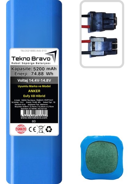 (Anker Eufy X8 Hibrid Uyumlu) 5200MAH 74,88WH Robot Süpürge Yedek Bataryası