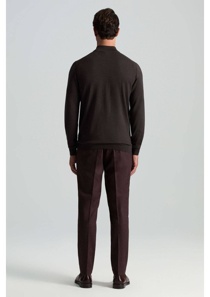 Merino Yünü Yarım Balıkçı Yaka Koyu Kahverengi Triko indirimleri