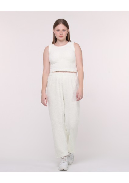 Kadın Welsoft Kumaş Beyaz Alt Üst Kimono Takımı