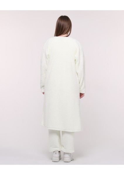 Kadın Welsoft Kumaş Beyaz Alt Üst Kimono Takımı