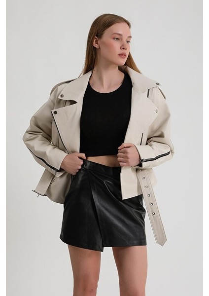 Kadın Oversize Biker Deri Ceket modelleri
