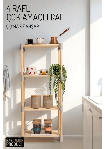 4 Katlı Büyük Boy , Çok Amaçlı Masif Ahşap - Mutfak, Banyo, Ofis Düzenleyici