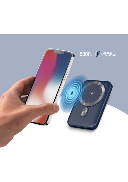 PBS133 Magsafe Kablosuz Hızlı Taşınabilir Şarj Cihazı Powerbank 5000 Mah Navy modelleri