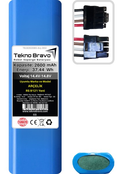 (Arçelik Rs 9121 Yeni Uyumlu) 2600MAH 37,44WH Robot Süpürge Yedek Bataryası