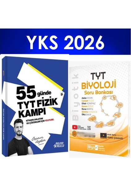 2026 Tyt 55 Günde Fizik Video Kampı Özcan Aykın + Biyotik Biyoloji Soru Bankası Seti