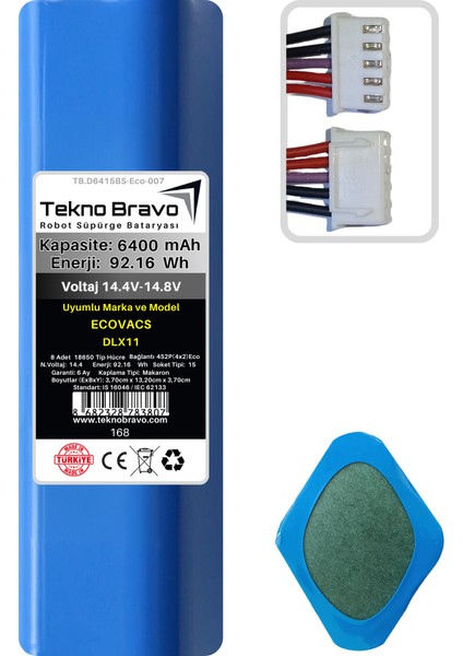 (Ecovacs DLX11 Uyumlu) 6400MAH 92,16WH Robot Süpürge Yedek Bataryası