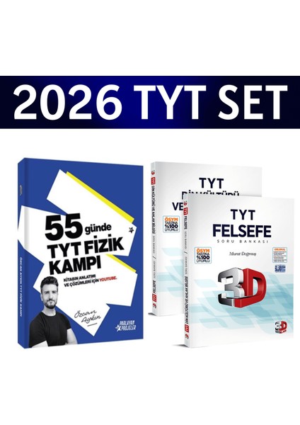 2026 Tyt 55 Günde Fizik Kampı Özcan Aykın+ Tyt Felsefe Din Kültürü Soru Bankası 3D Yayınları