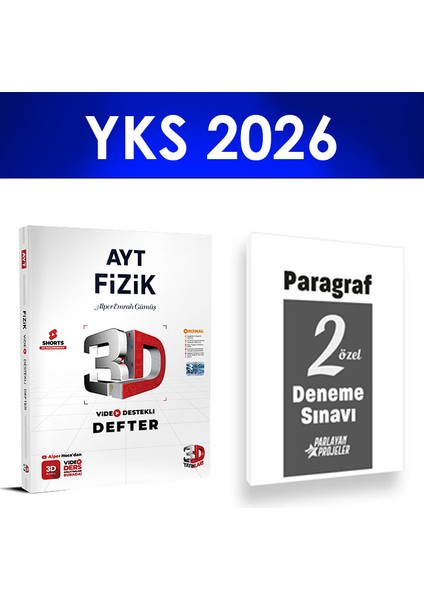 2026 Ayt Fizik Video Ders Defteri 3D Yayınları Paragraf Deneme Hediye